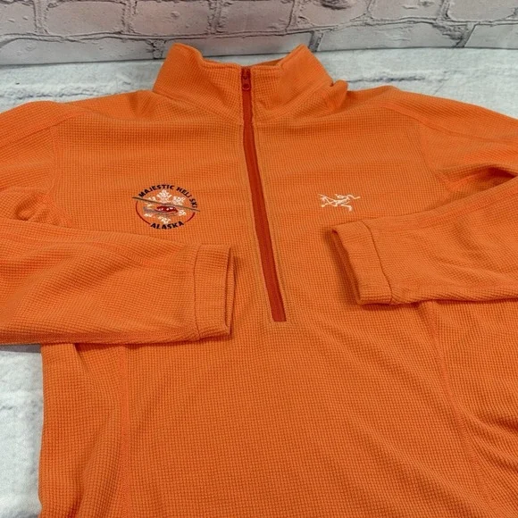 Arcteryx Womens Delta LT Zip Neck Jacket M Orange Alaska Majestic Heli Ski Logo